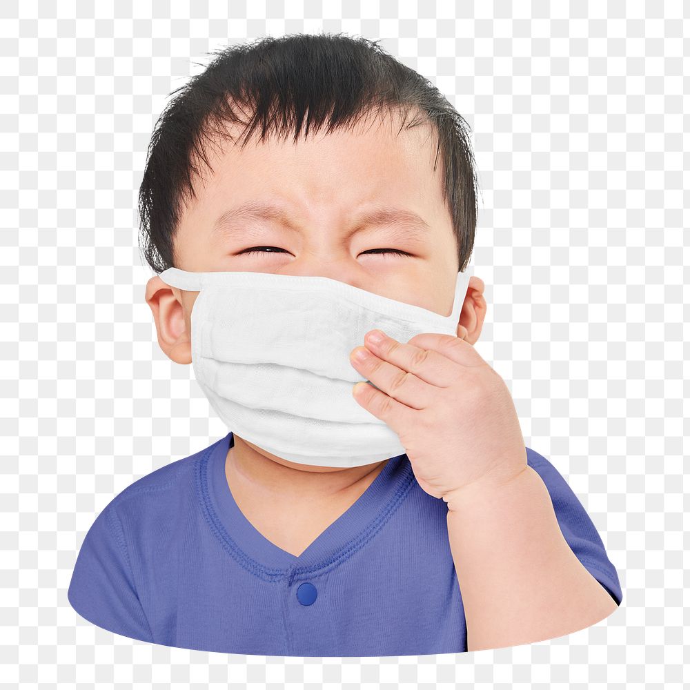Png boy wearing face mask sticker, transparent background
