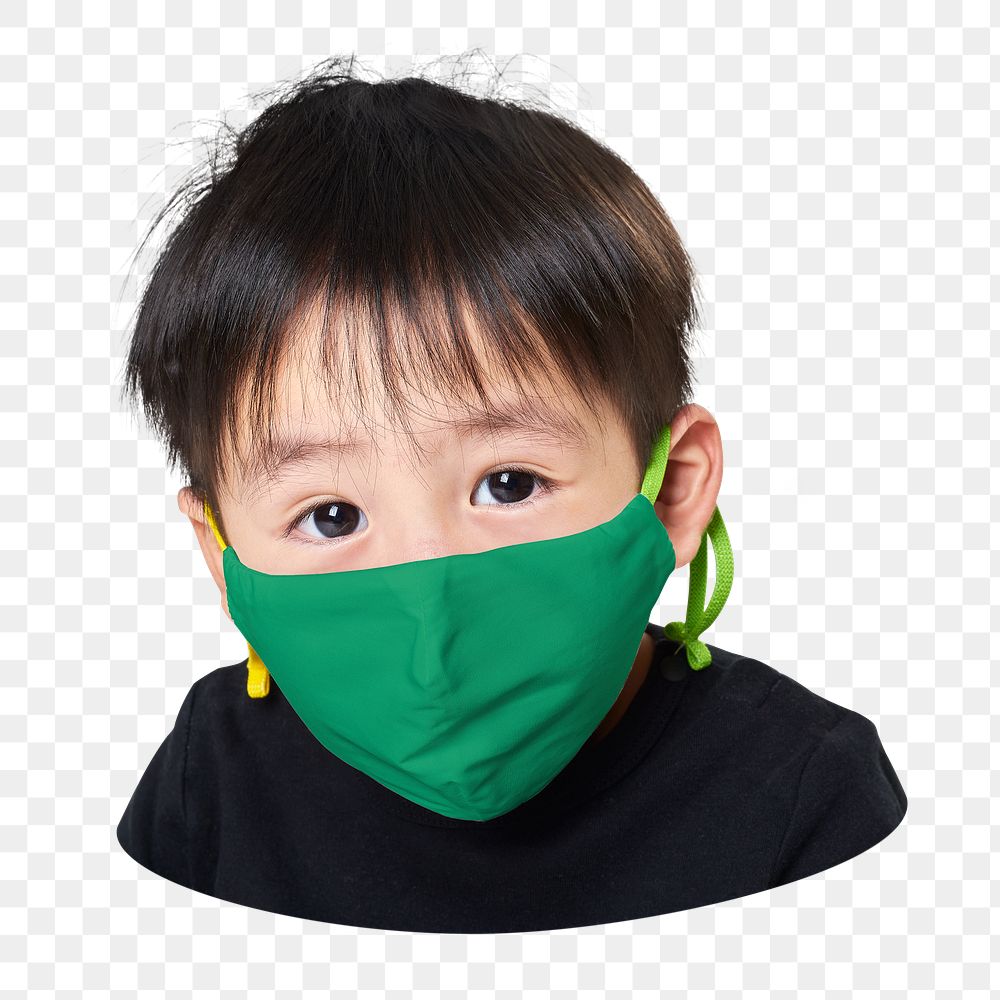 Png boy wearing green face mask sticker, transparent background