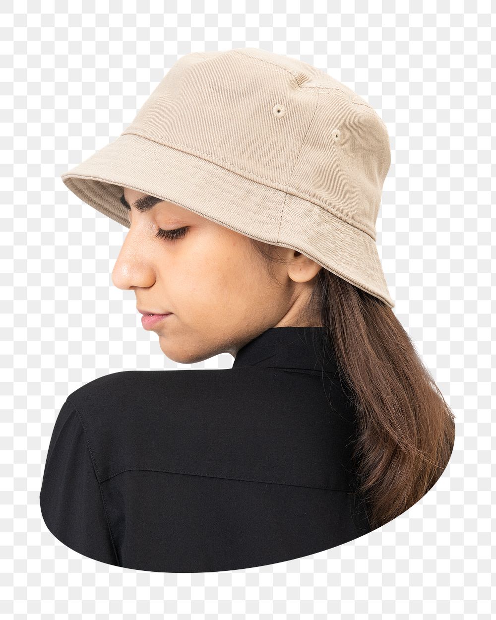 Bucket hat png woman sticker, transparent background