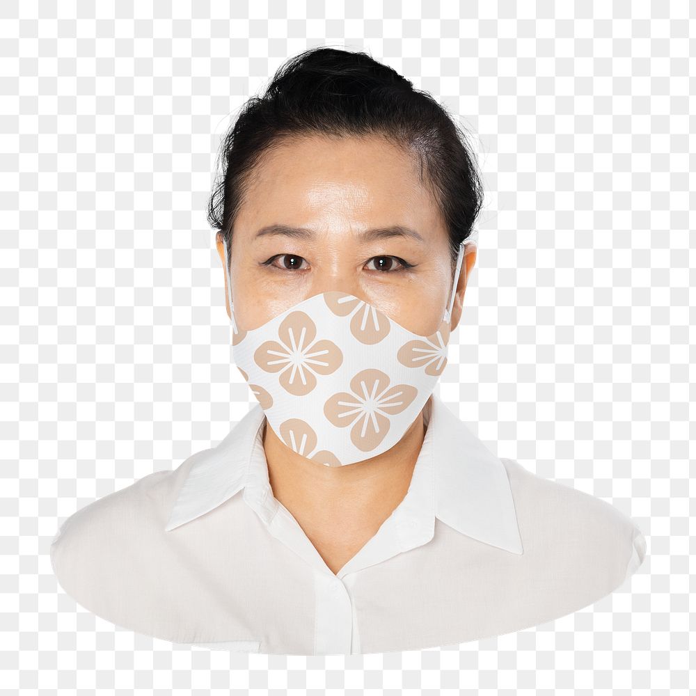 Asian woman png medical mask sticker, transparent background