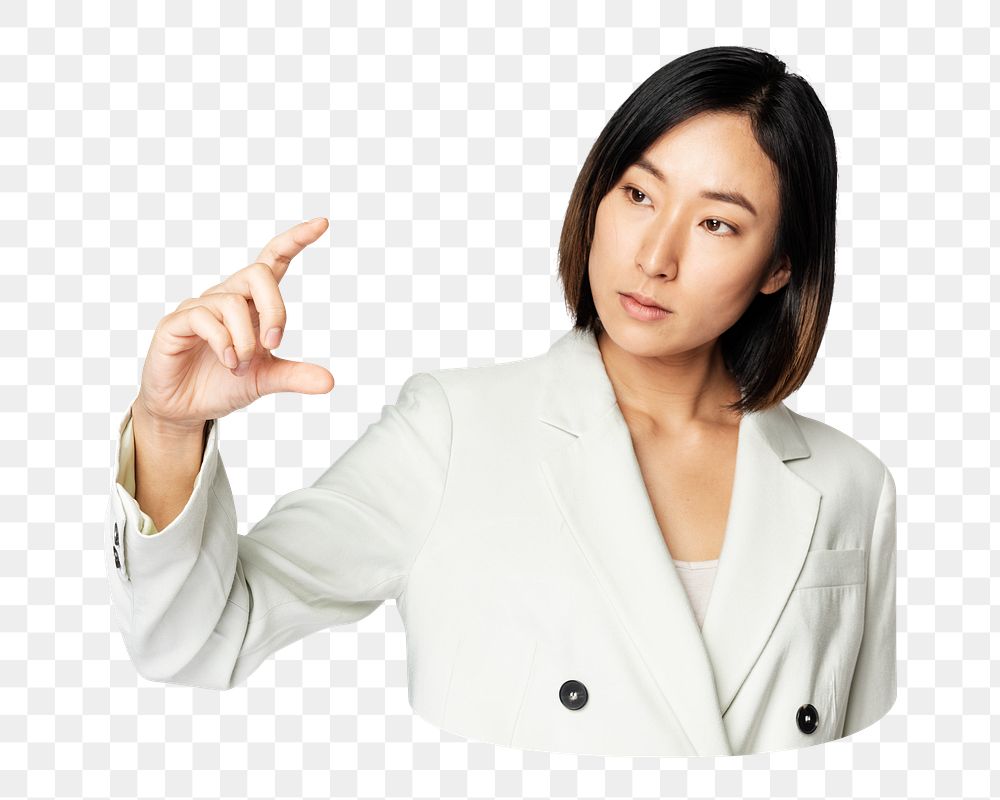 Businesswoman png touch screen sticker, transparent background