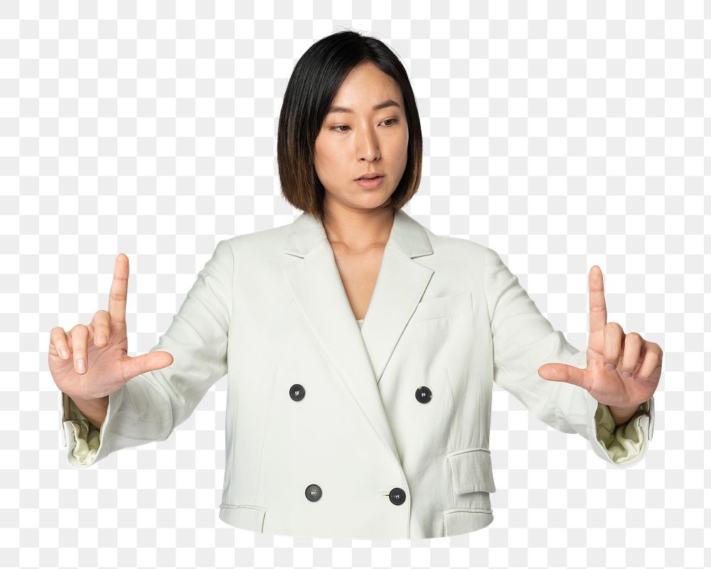 Businesswoman png touch screen sticker, transparent background