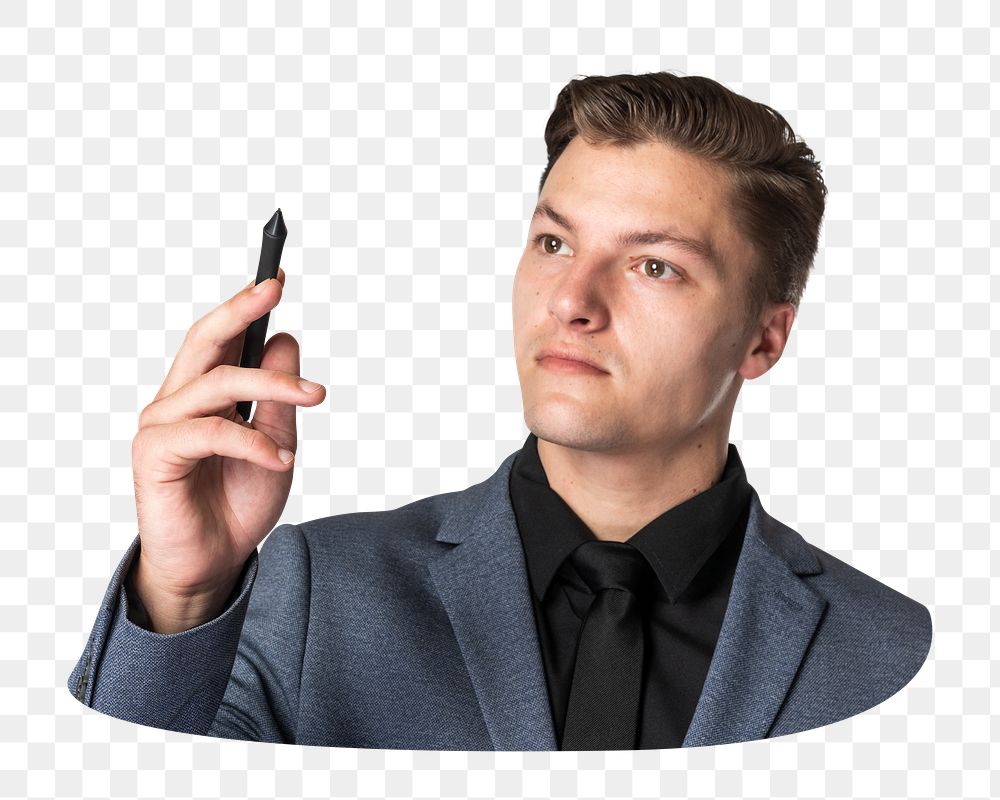 Businessman png stylus pen sticker, transparent background