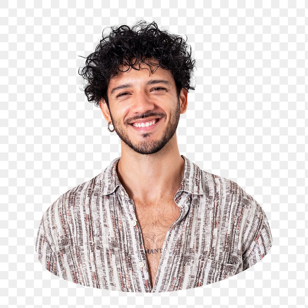 Latin man smiling png sticker, transparent background
