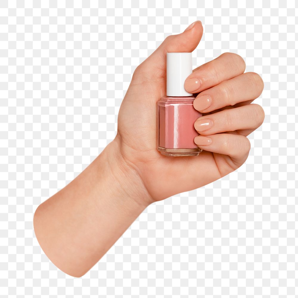 Png nail polish bottle in hand sticker, transparent background
