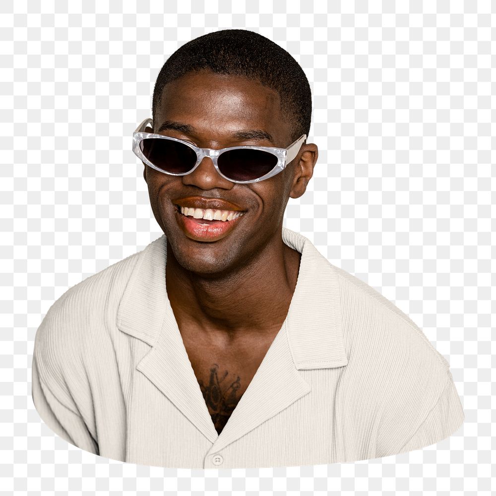 Png man with y2k glasses sticker, transparent background