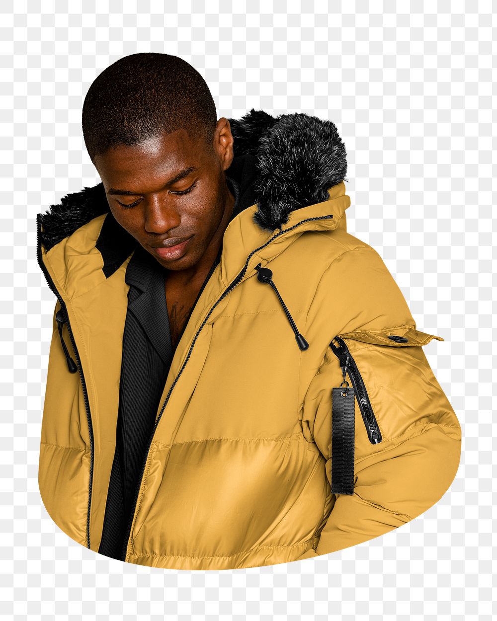 Png black man winter fashion sticker, transparent background