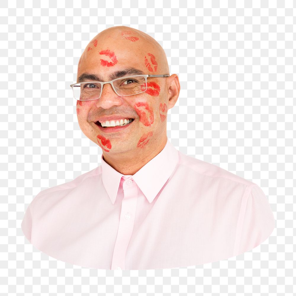 Png man with kiss marks sticker, transparent background