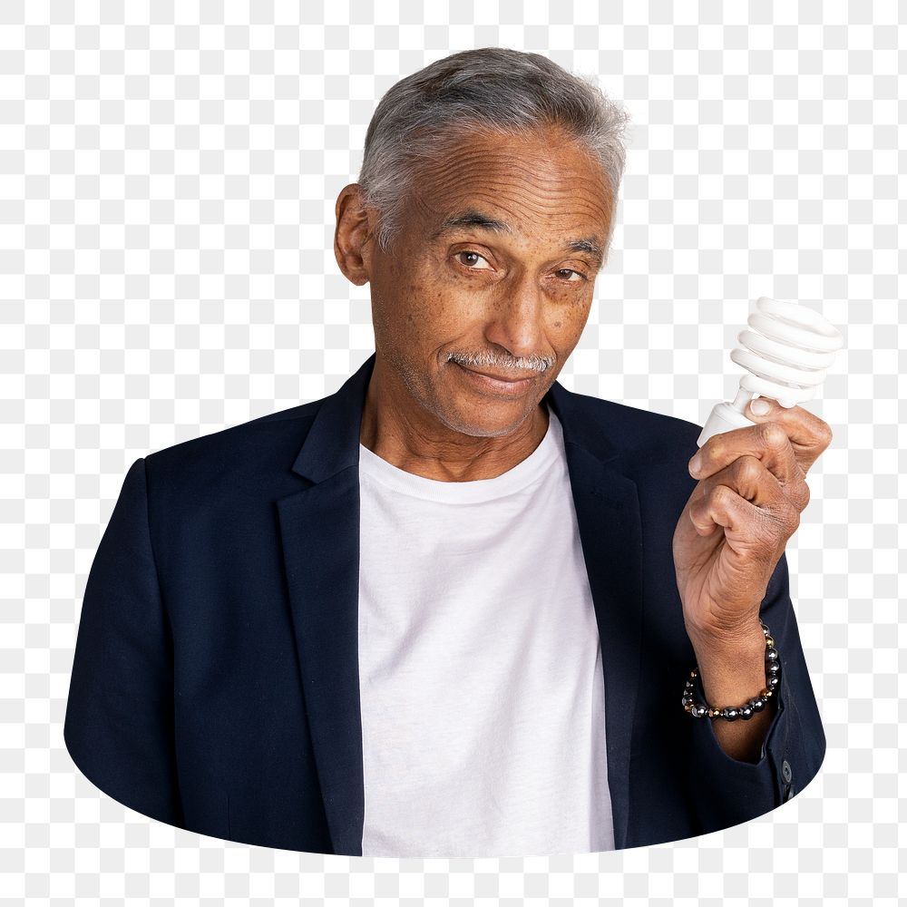 Png Indian man & light bulb sticker, transparent background