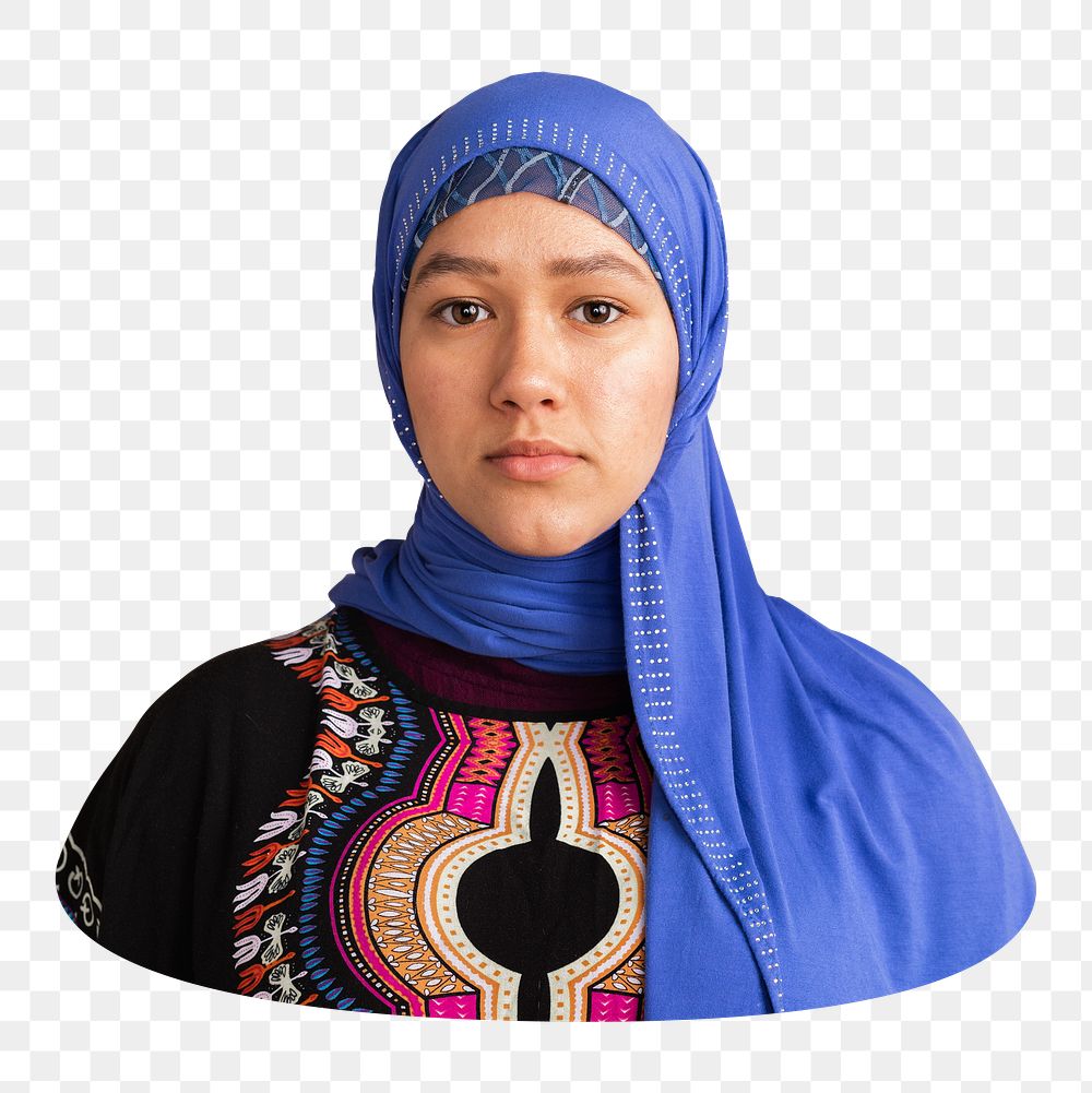 Png Islamic woman in blue hijab sticker, transparent background