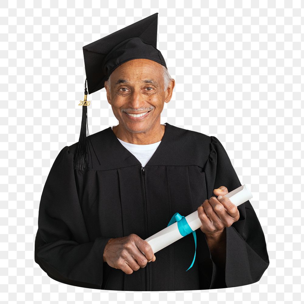 Png senior man graduation sticker, transparent background