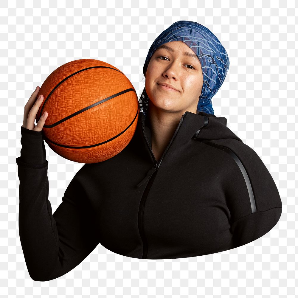 Png Muslim woman with basketball sticker, transparent background