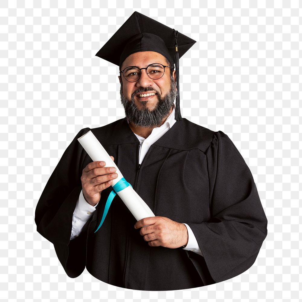 Png smiling Indian man graduates sticker, transparent background
