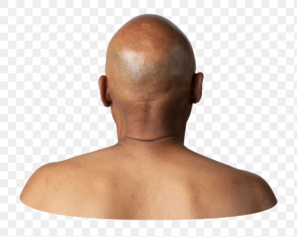 Png senior man back sticker, bare shoulder transparent background