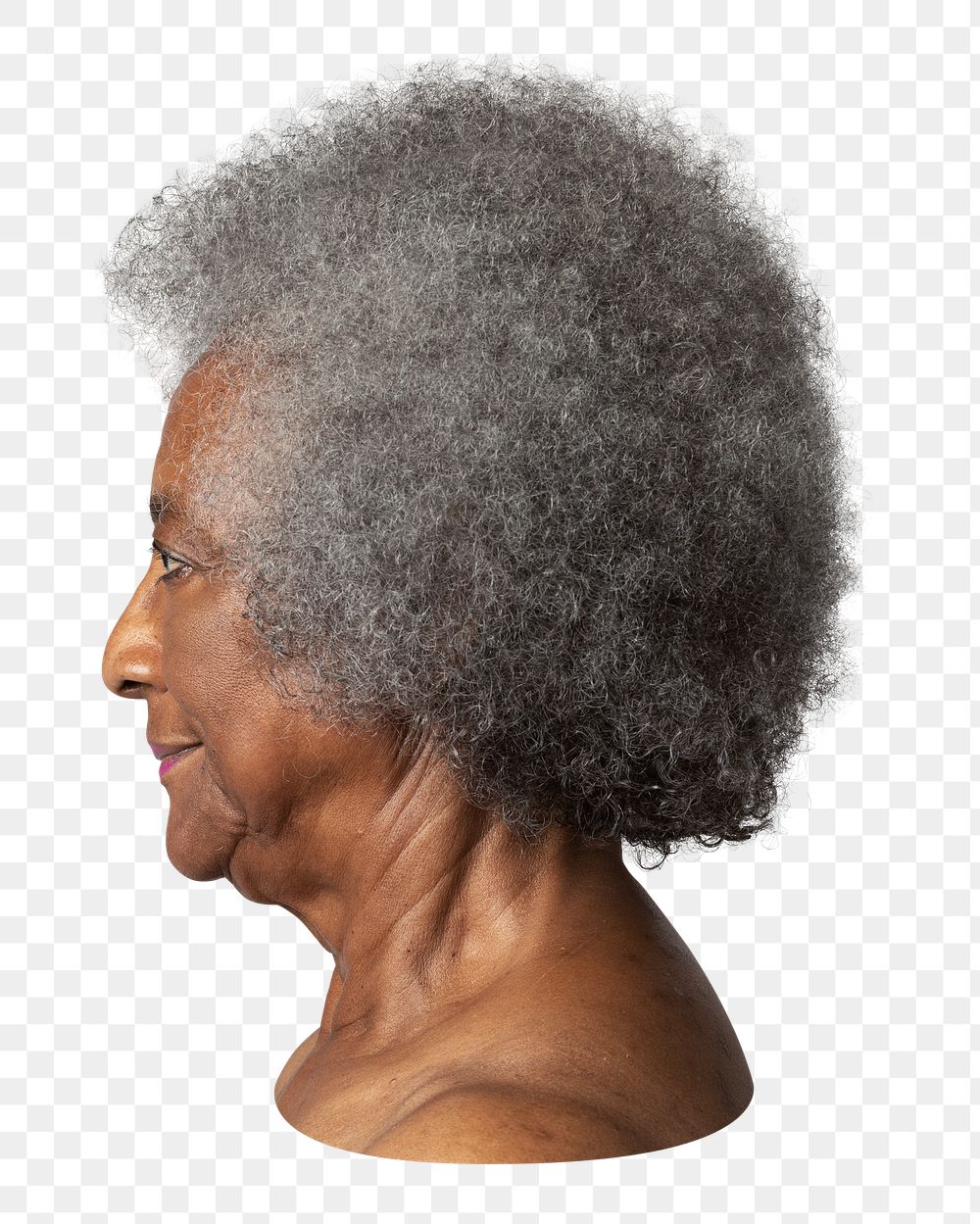 Png bare shoulder senior woman sticker, side shot transparent background