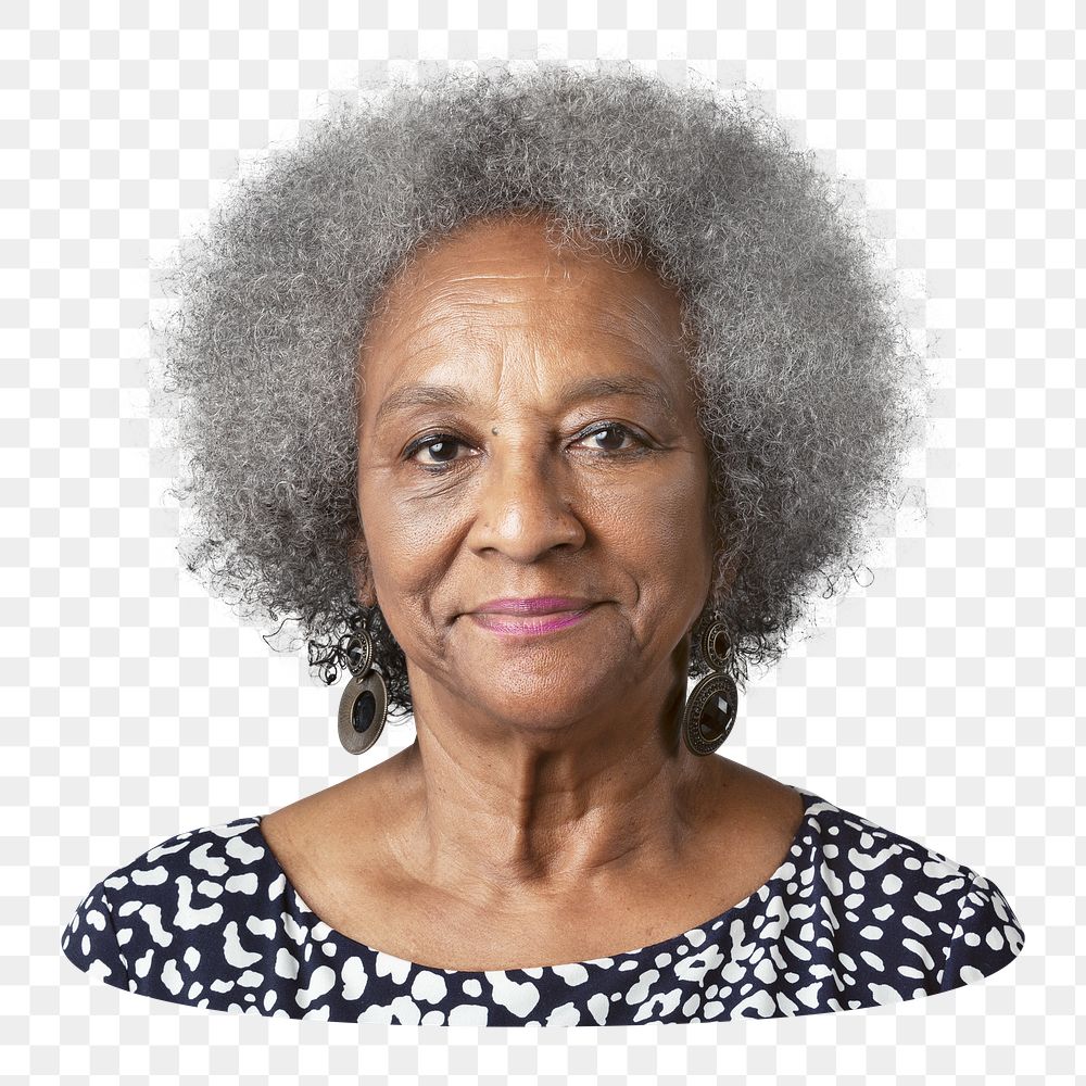Png happy black senior woman sticker, transparent background