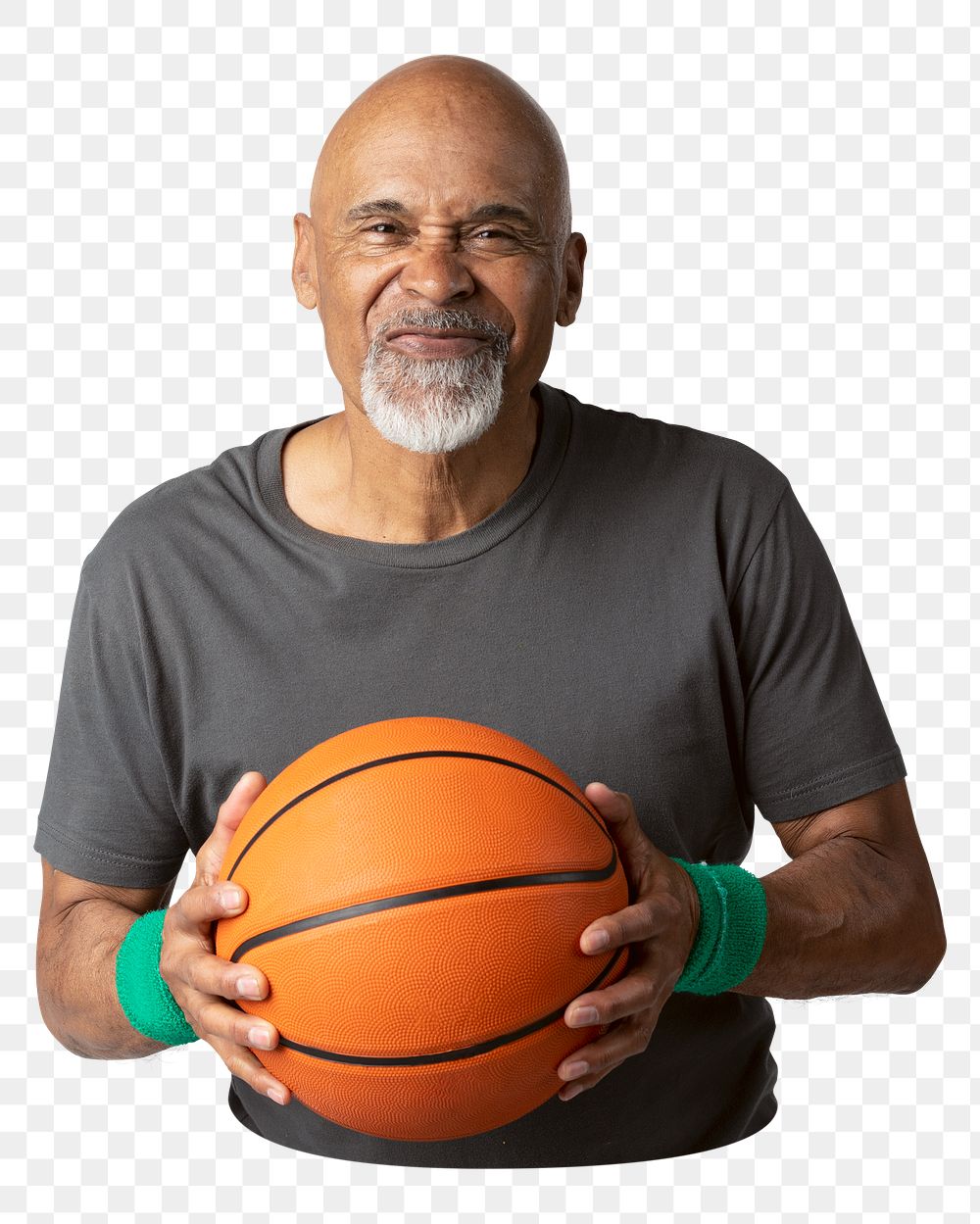 Png senior man playing basketball sticker, transparent background