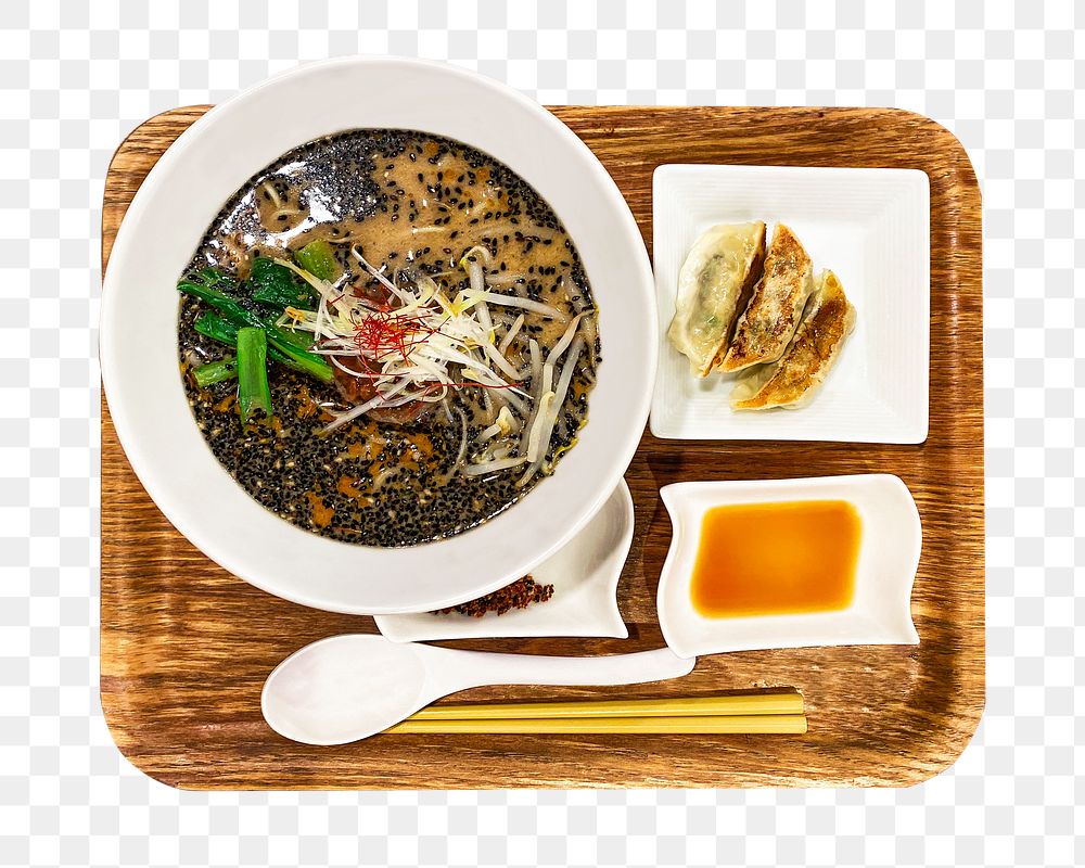 PNG vegan ramen meal set top view, collage element, transparent background