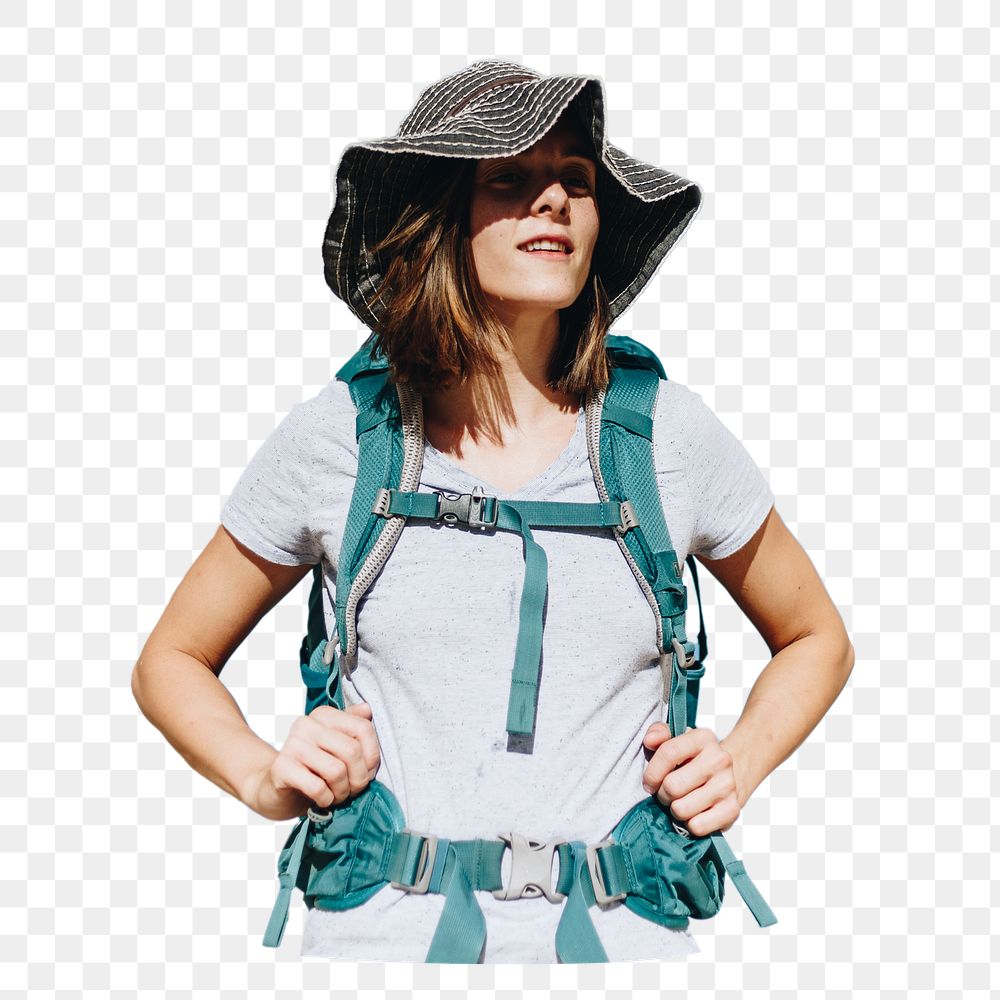 Woman backpacker png, transparent background