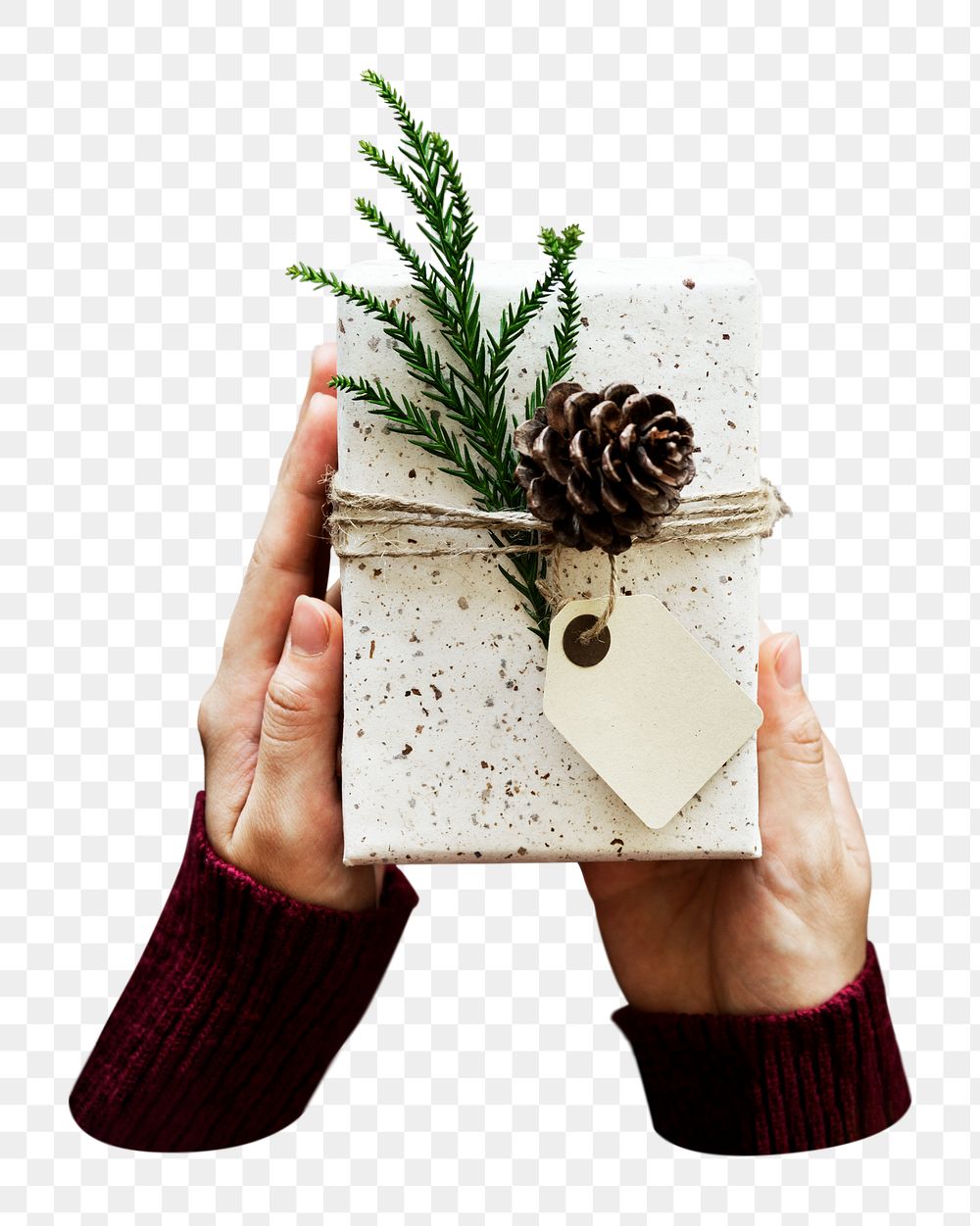 Hands holding Christmas gift png sticker, transparent background