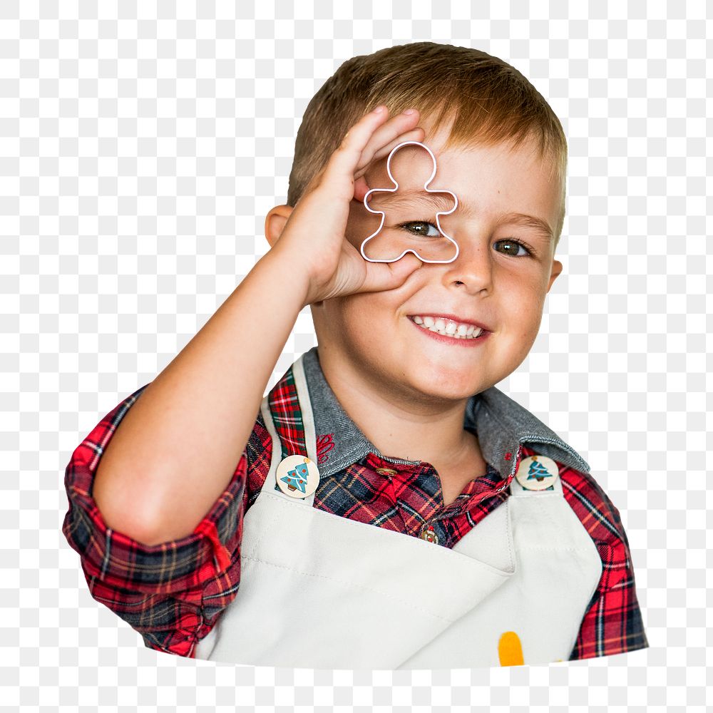 Boy holding cookie cutter png, transparent background