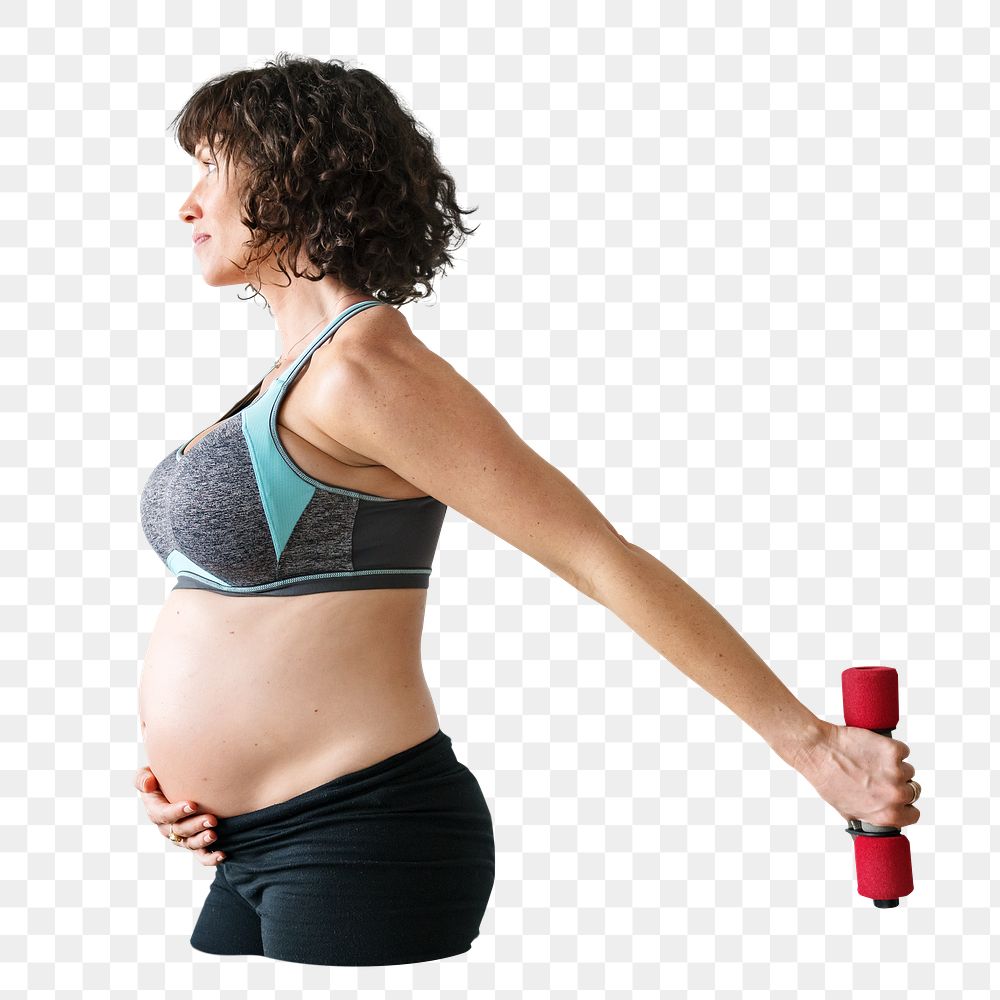 Pregnant woman exercising png, transparent background