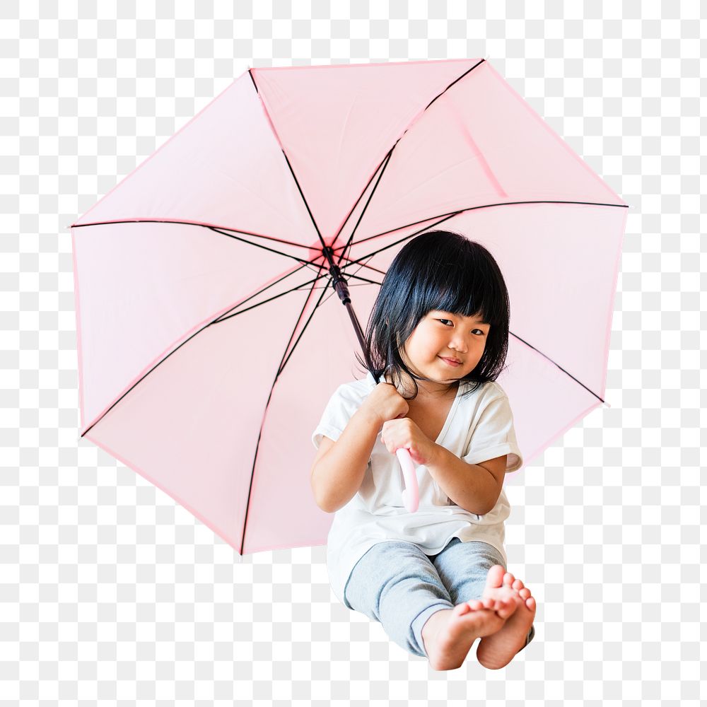 Girl holding umbrella png, transparent background