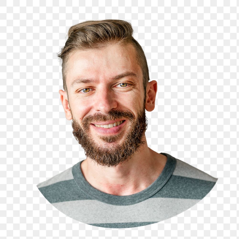 Bearded man smiling png, transparent background