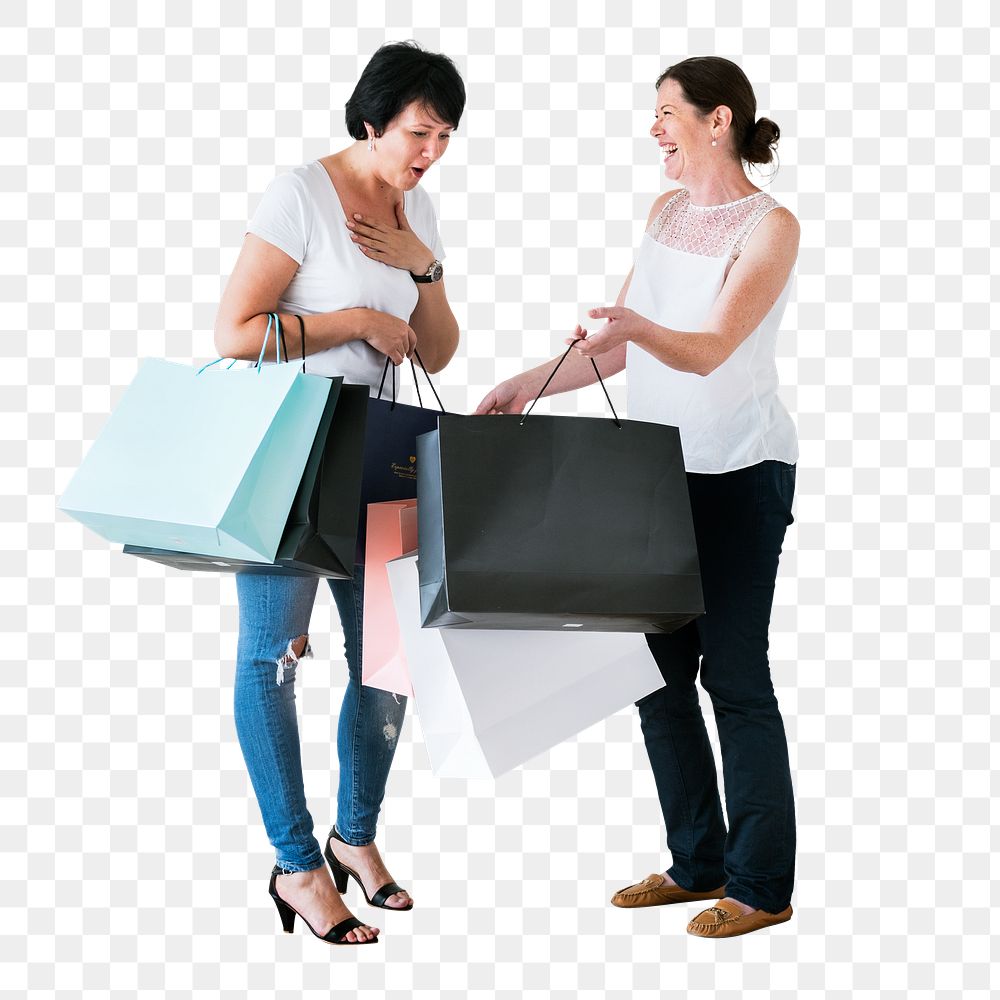 Women enjoying shopping png, transparent background