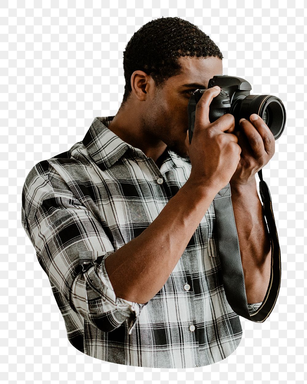 Male photographer png taking photo sticker, transparent background