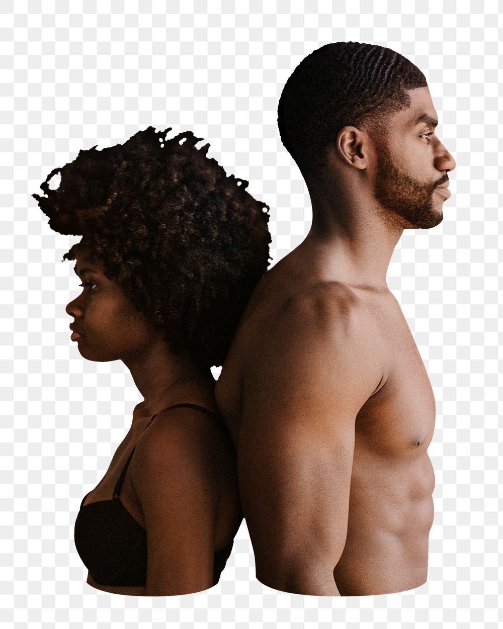 Seminude black couple png sticker, transparent background
