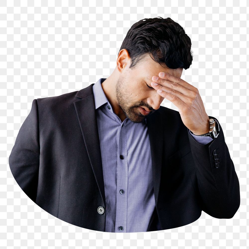 Stressed businessman png sticker, transparent background