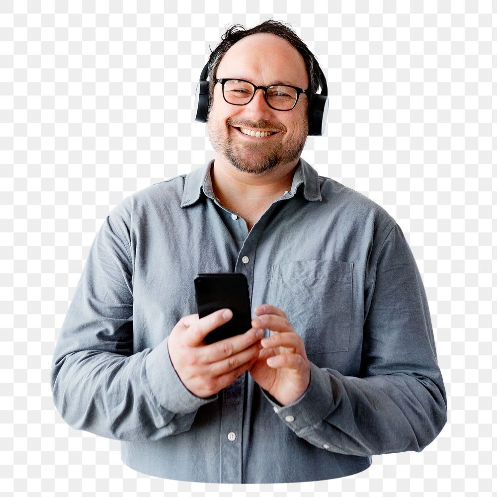 Man enjoying music png sticker, transparent background