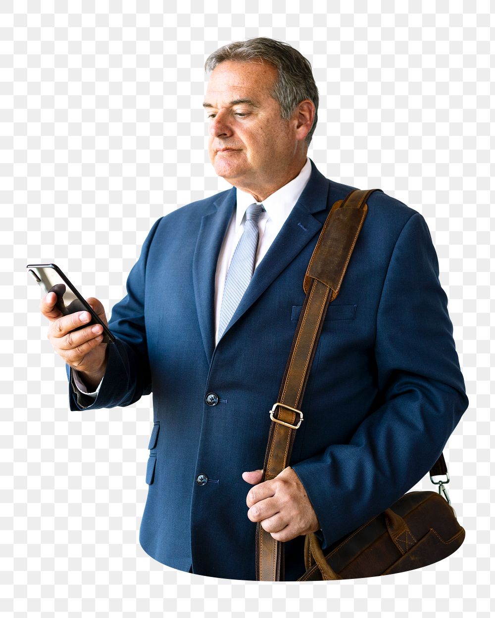 Businessman checking phone png sticker, transparent background