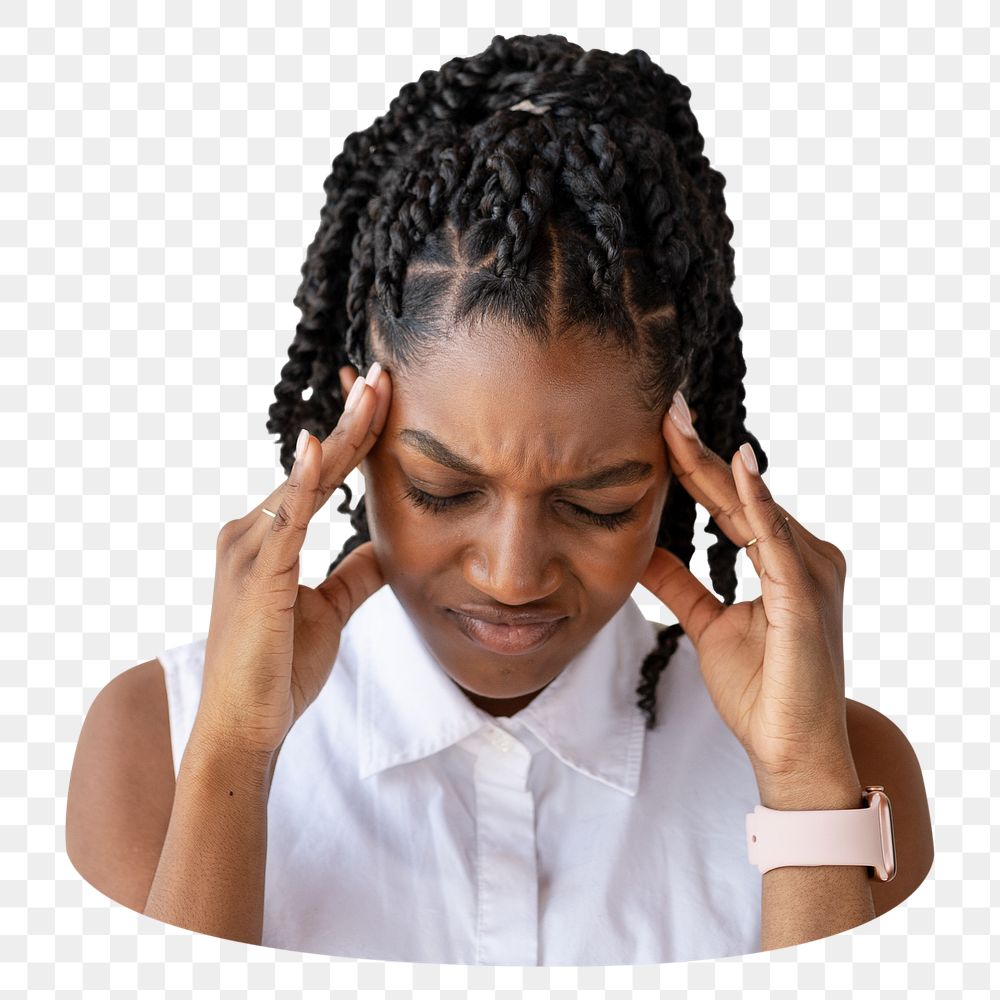 Stressed black woman png sticker, transparent background