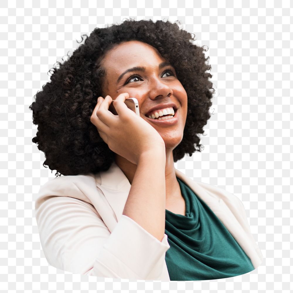 Businesswoman talking on phone png sticker, transparent background