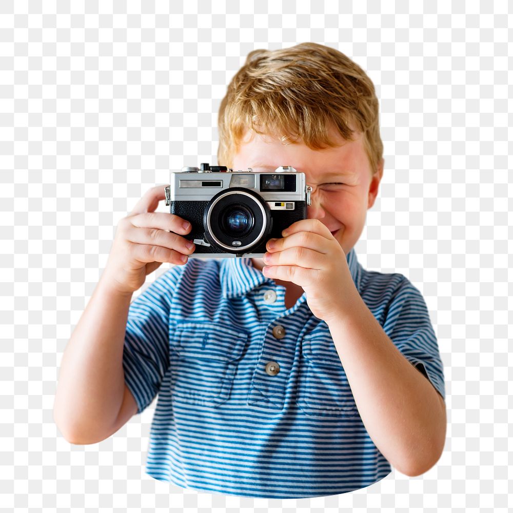 Boy holding camera png sticker, transparent background