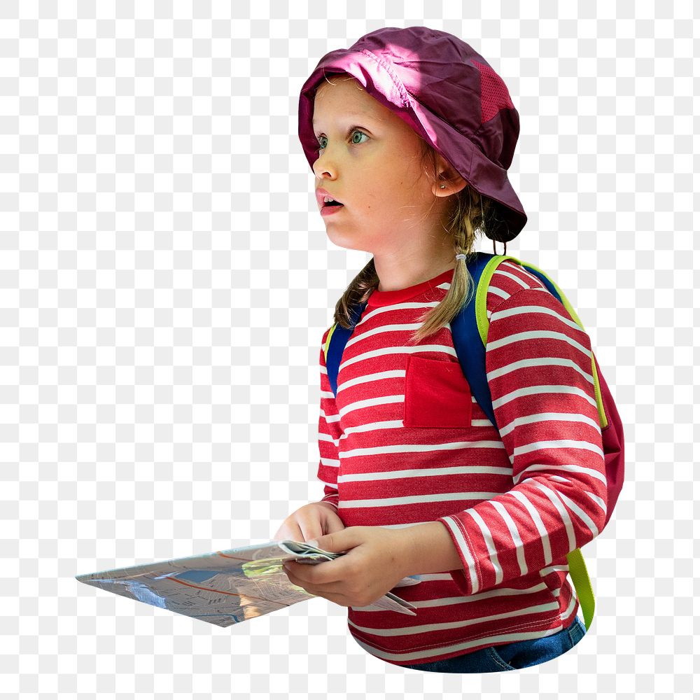 Adventure girl png holding map sticker, transparent background