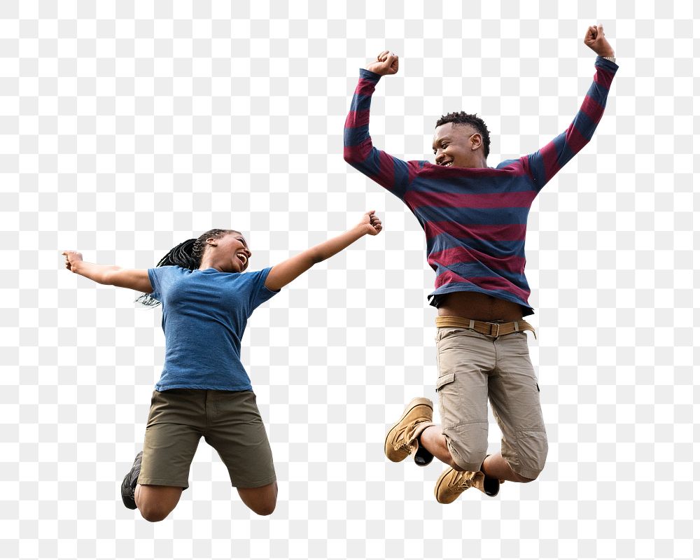 Carefree jumping couple png, transparent background