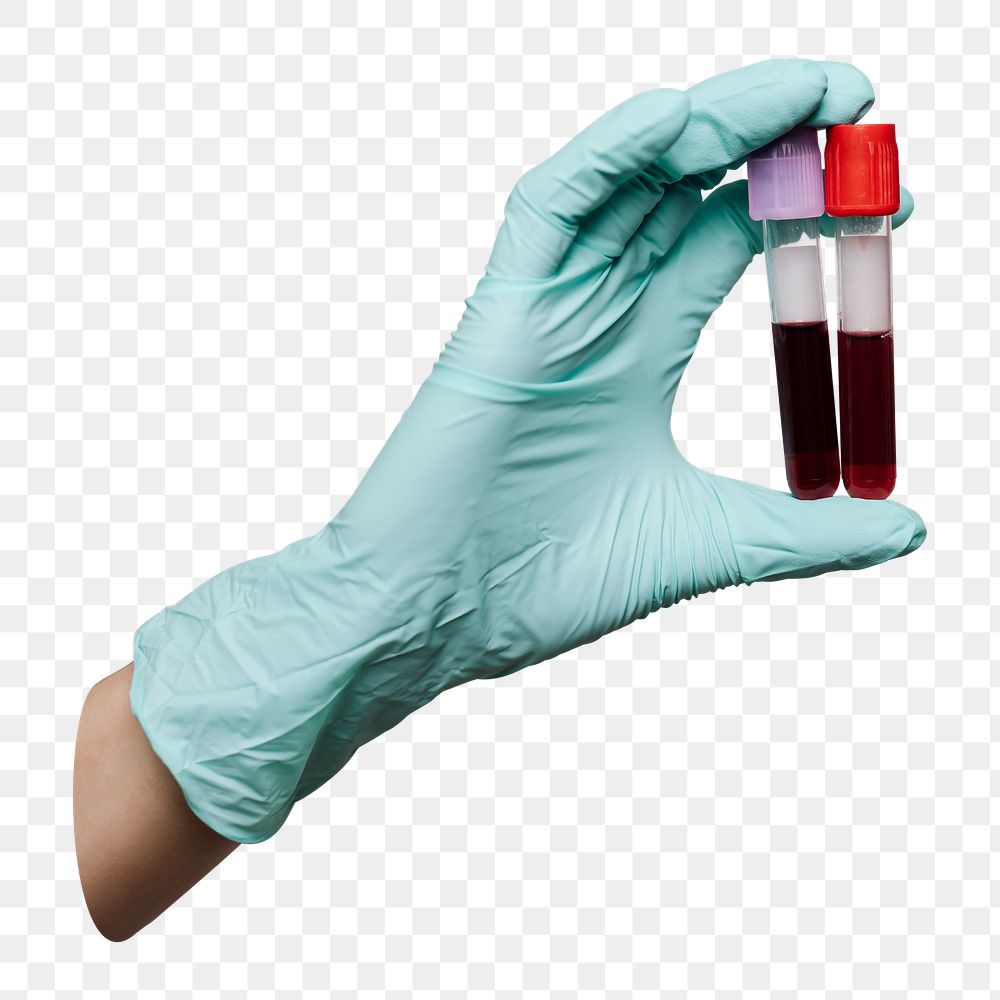 Png blood test tubes in hand sticker, transparent background