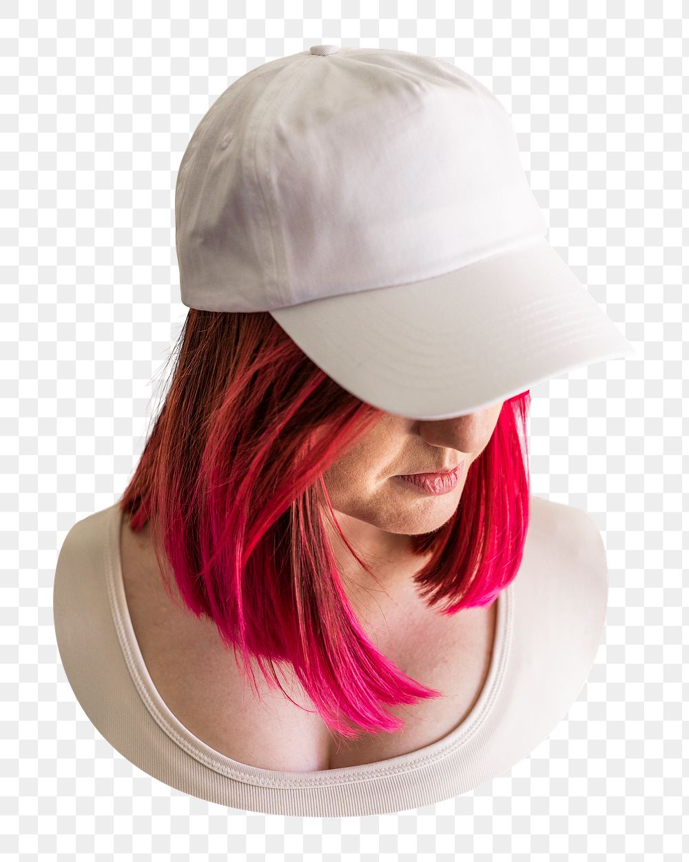 Woman png wearing white cap, transparent background