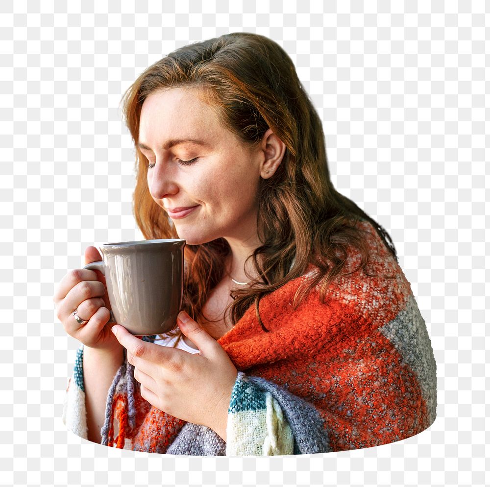 Woman png drinking coffee , transparent background