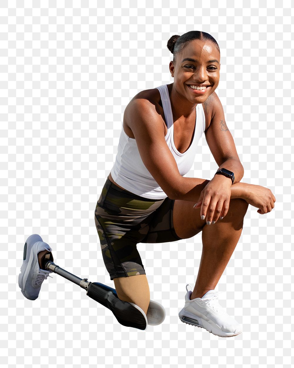 Png athlete with prosthetic leg , transparent background