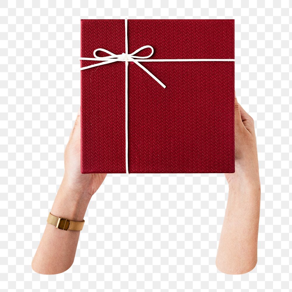 Hands holding gift box png sticker, transparent background