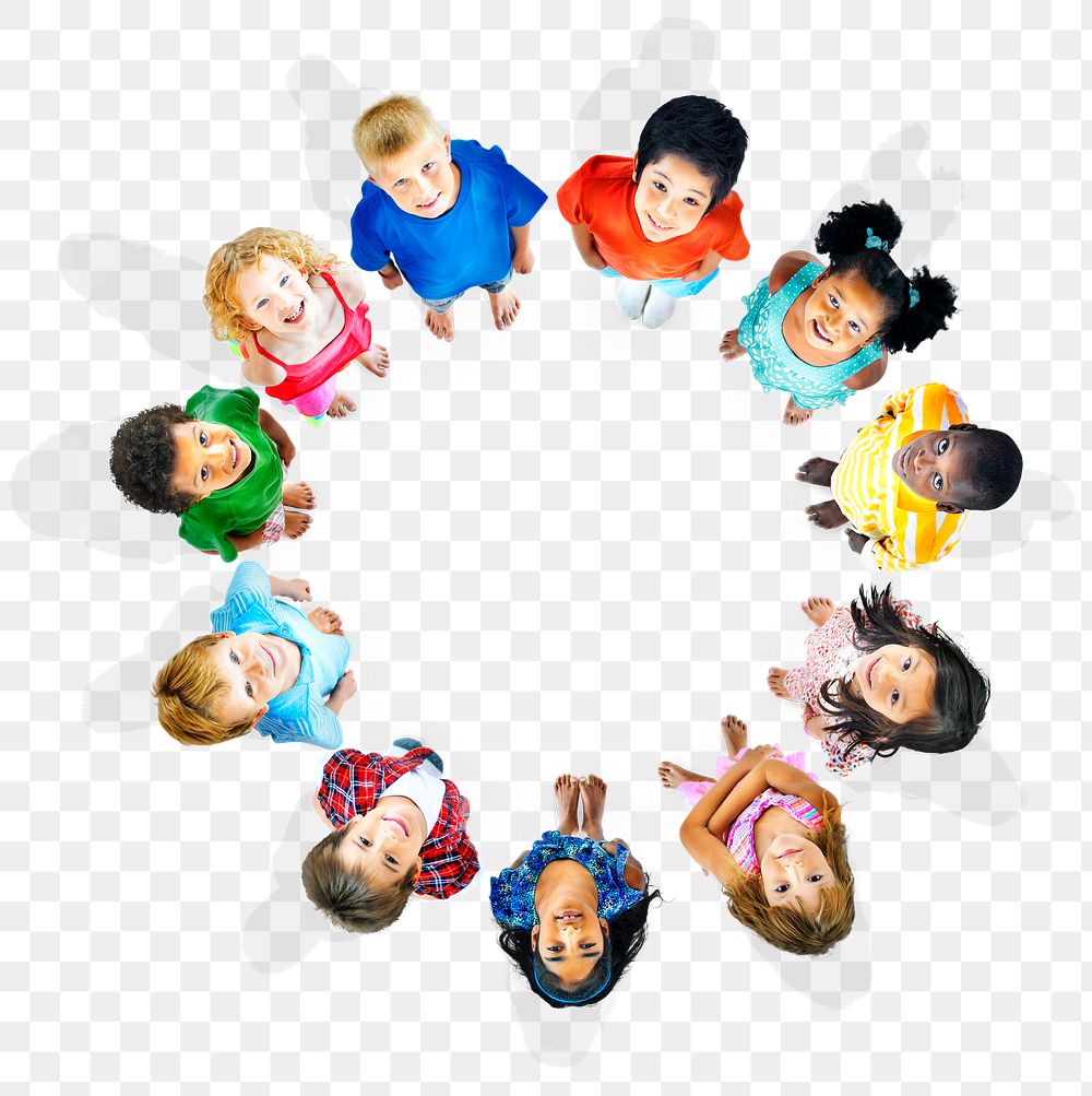 Png Diverse kids in circle, transparent background