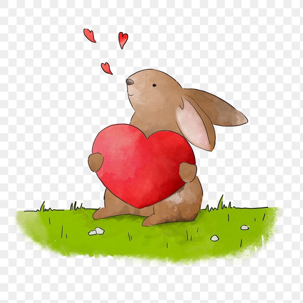 PNG Bunny holding a red heart, illustration, collage element, transparent background