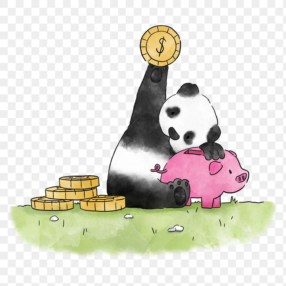 PNG Panda saving money, illustration, collage element, transparent background