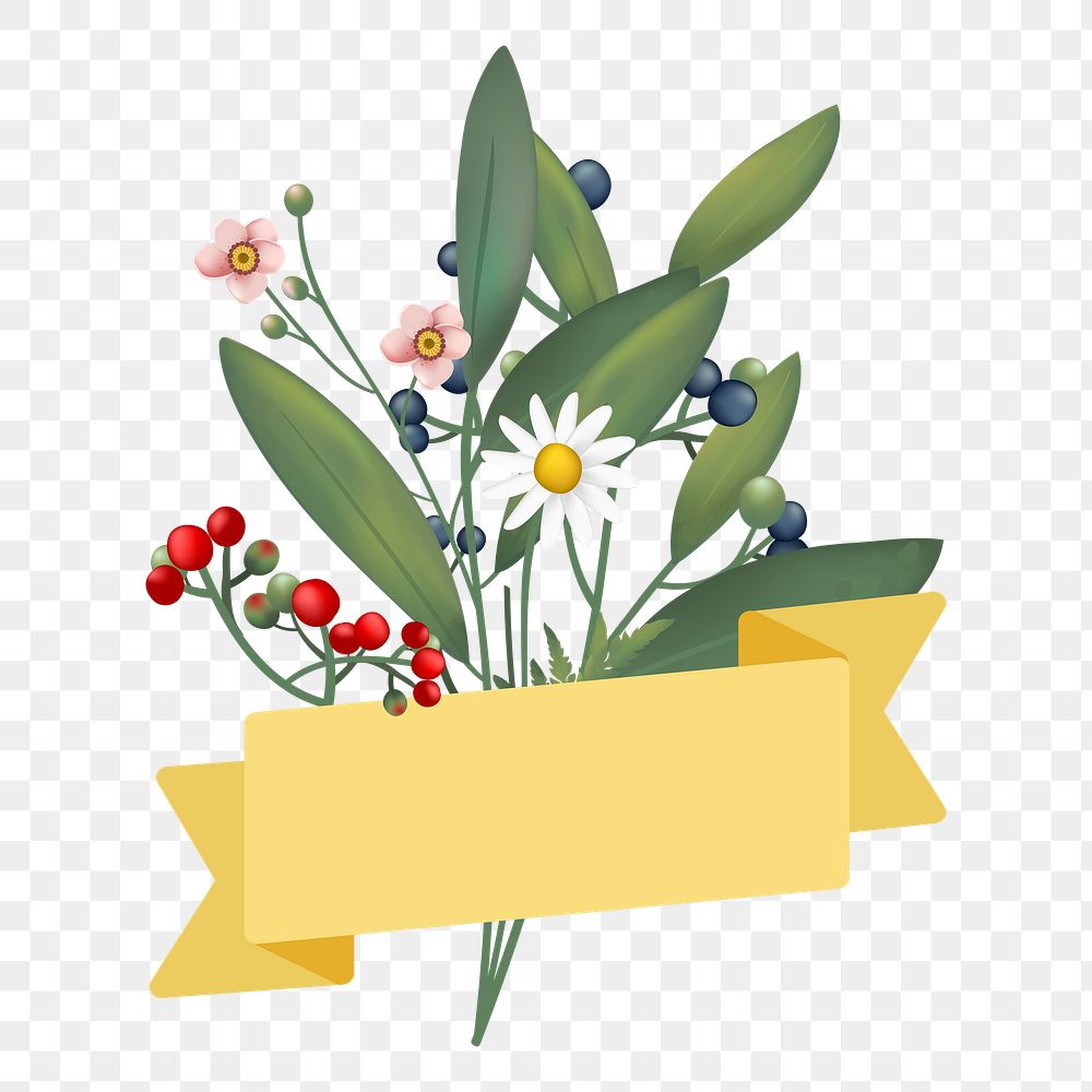 Flower banner png illustration, transparent background