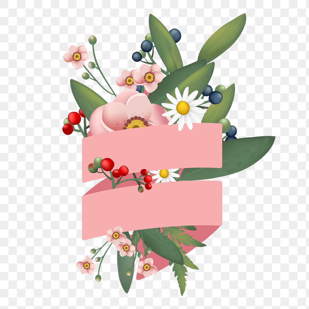 Flower banner png illustration, transparent background