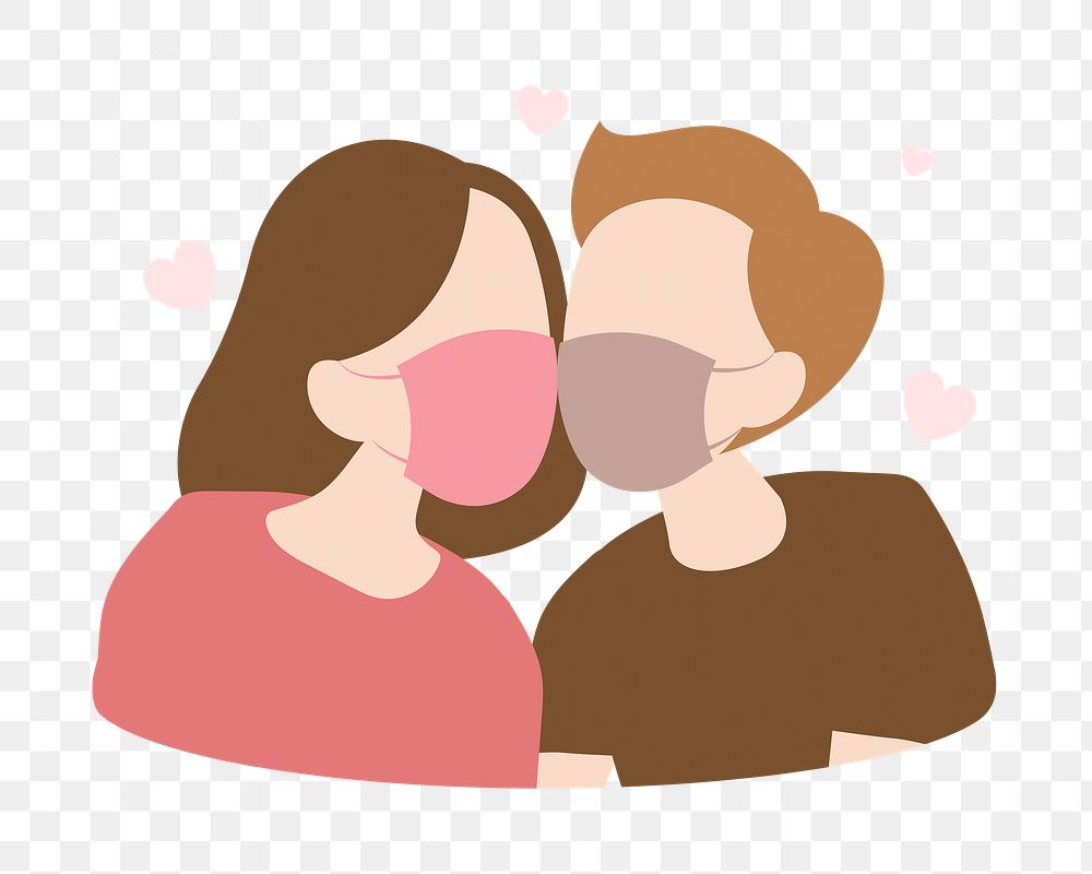 Couple png wearing mask, transparent background